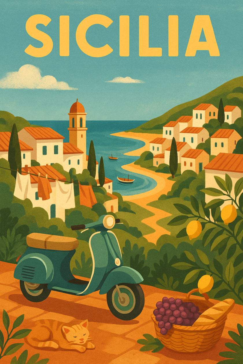 Sizilien Retro-Reiseposter